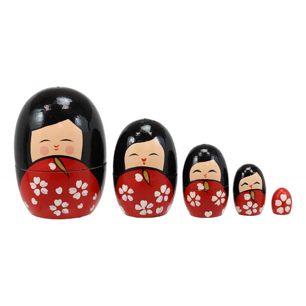 5 Piece Athanas Japanese Kokeshi Girl Wooden Toy Stacking Nesting Dolls  Figurine Set